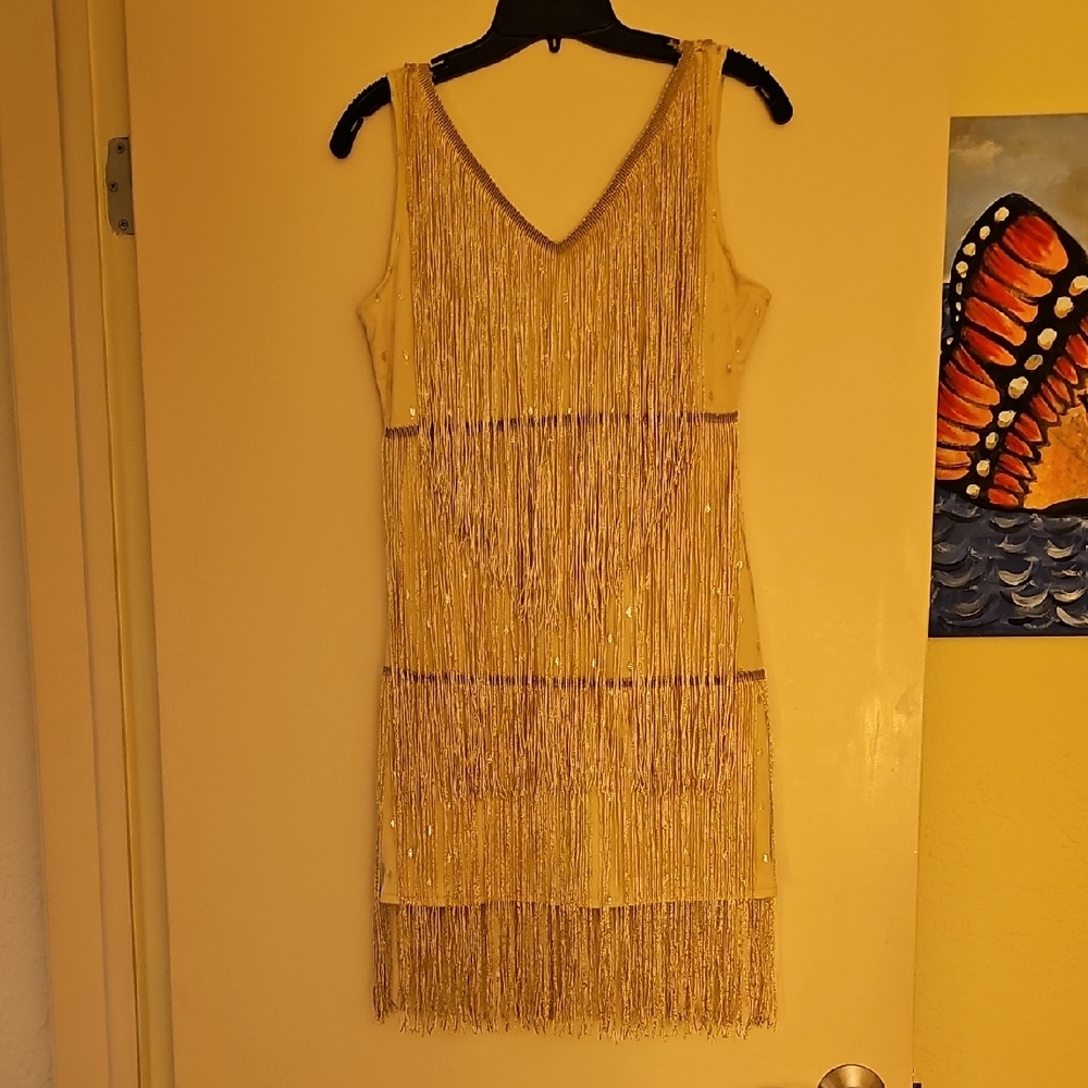 Elegant Fringe Dress in Gold